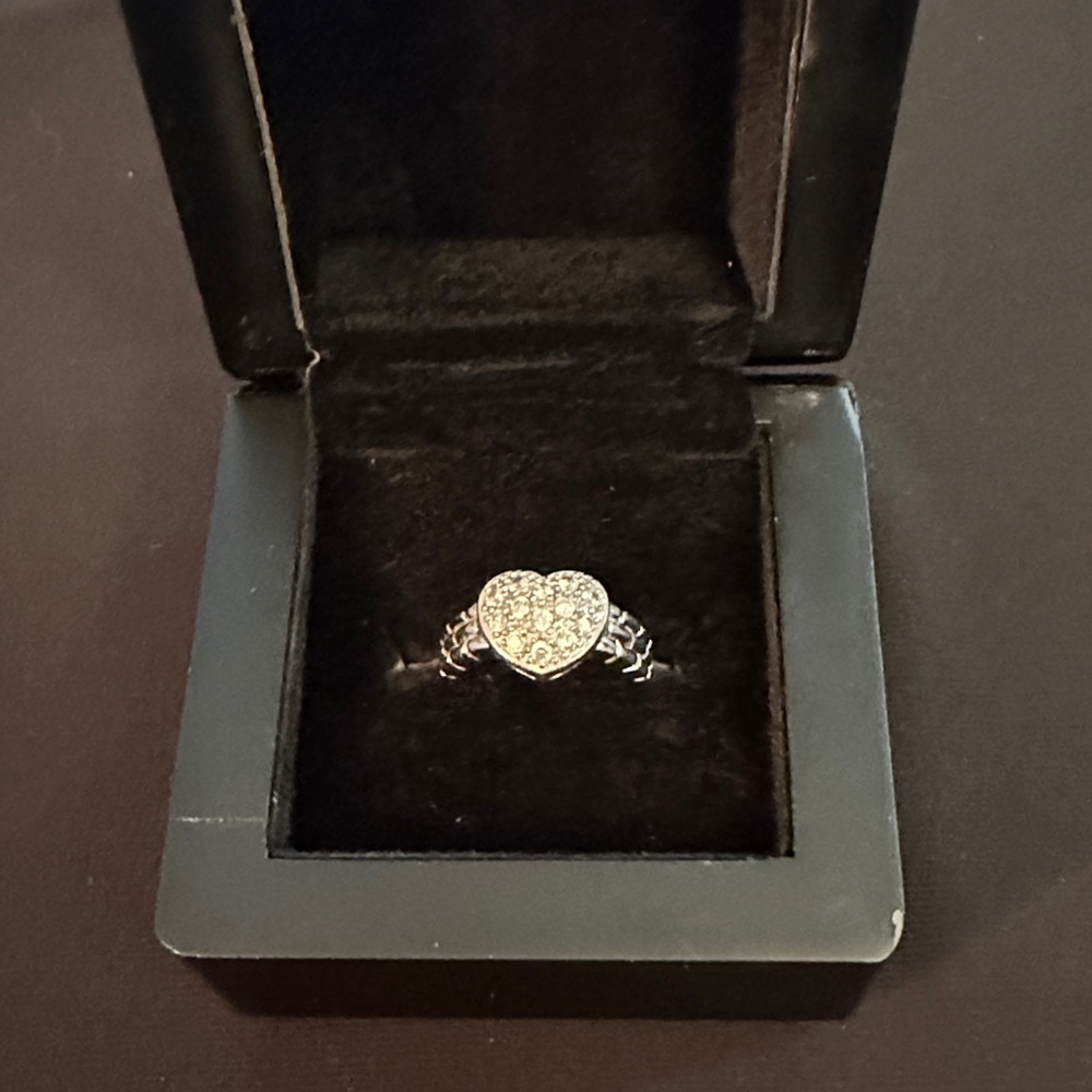 Diamonique Silver Heart Ring